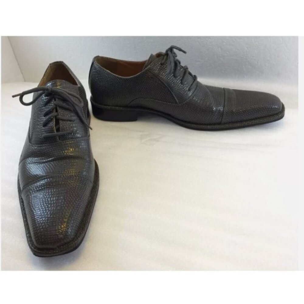 Lucio Ricci 10 M Gray Lizard Print Faux Leather Oxford Shoes Square Toe 053352